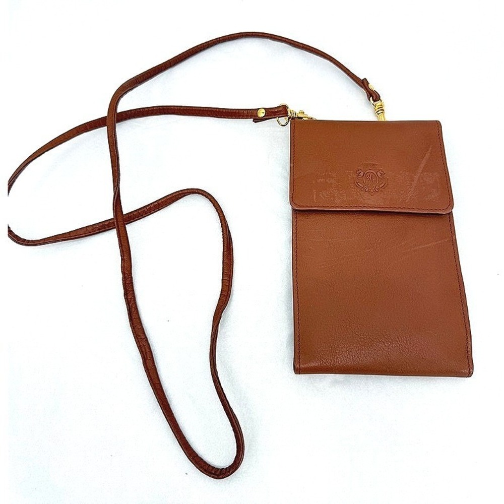 Via Piaggi Crossbody Wallet Phone Bag Leather Cognac Brown Vintage Travel